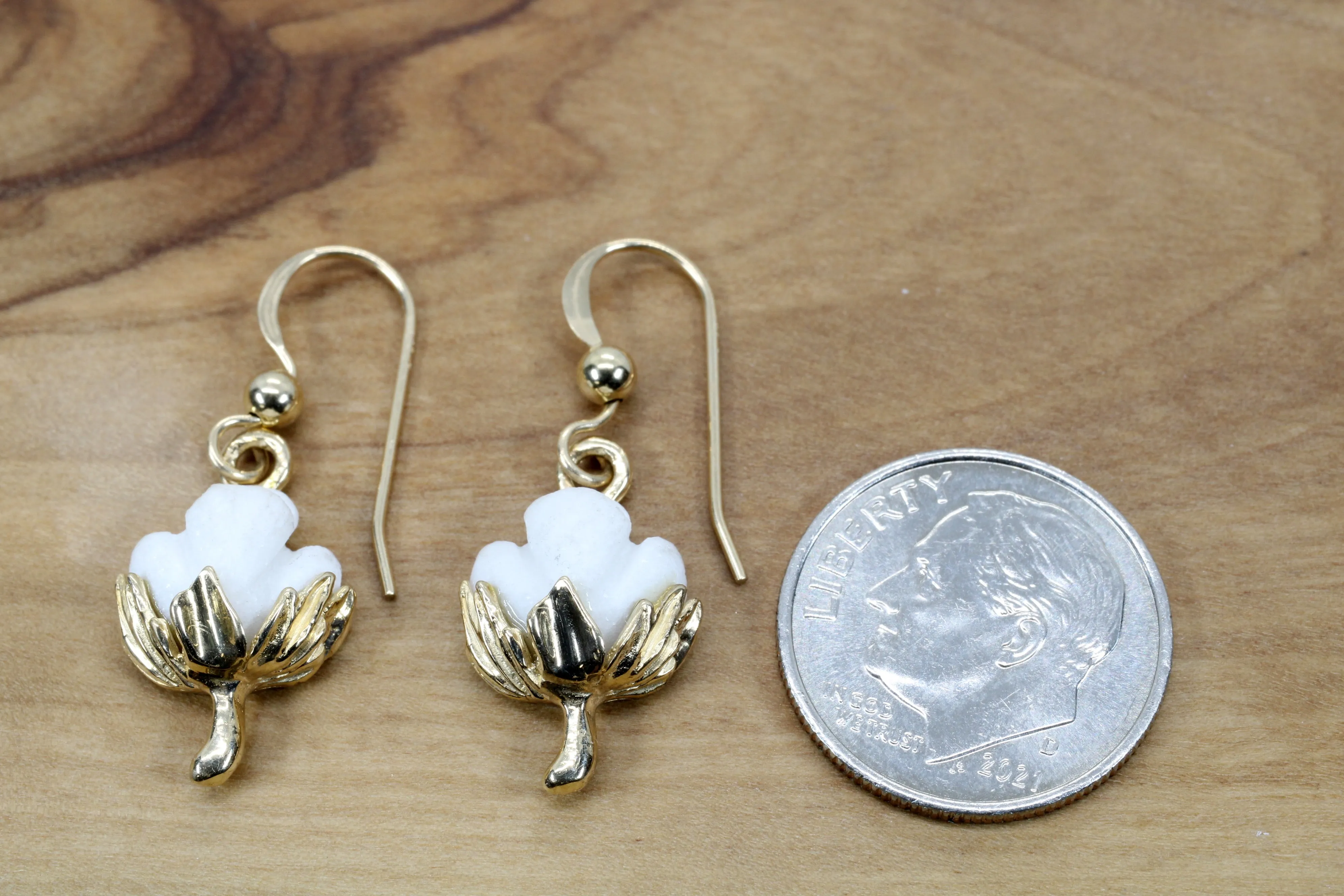 Cotton Boll Dangle Earrings made in 14kt Yellow Gold C149