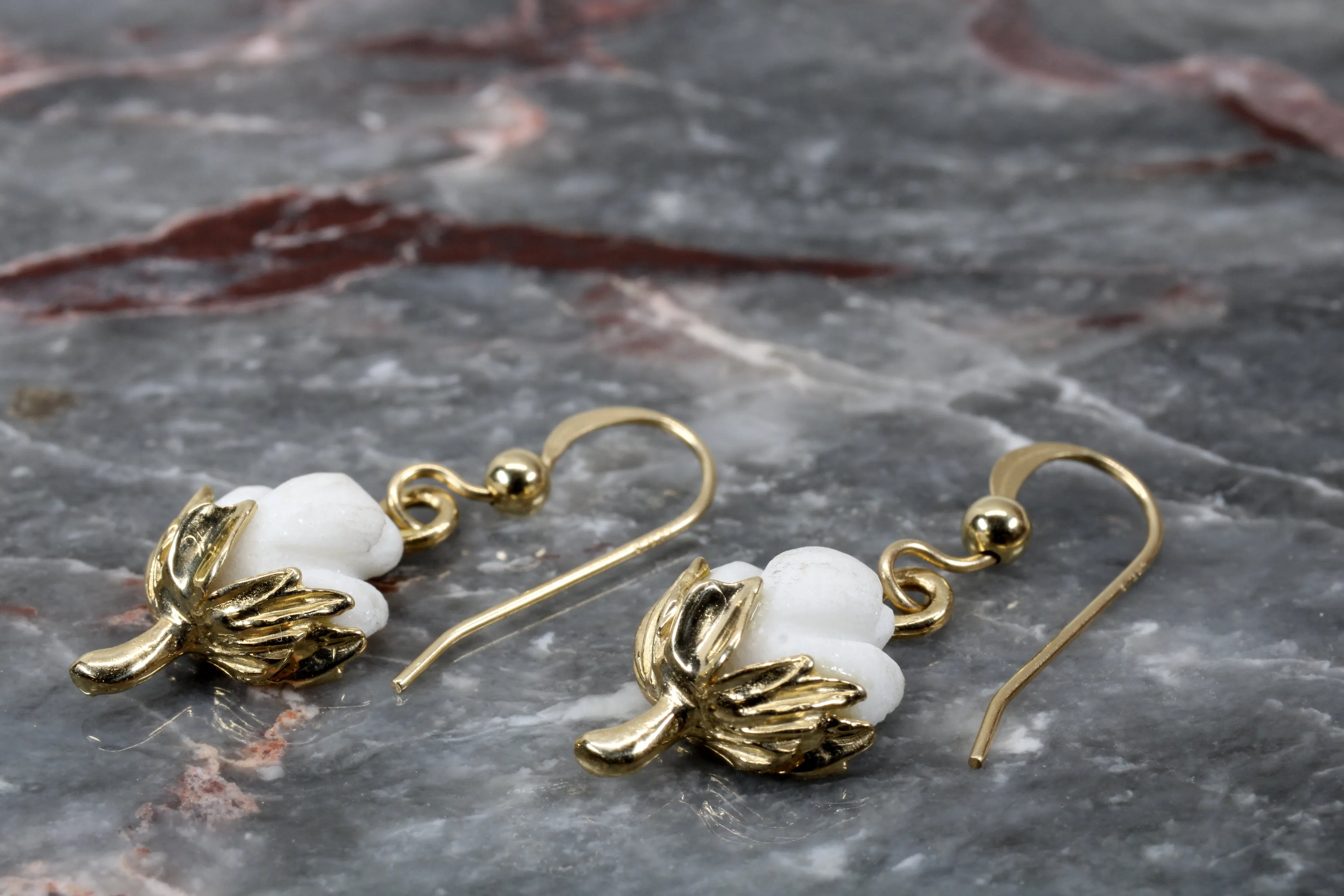 Cotton Boll Dangle Earrings made in 14kt Yellow Gold C149