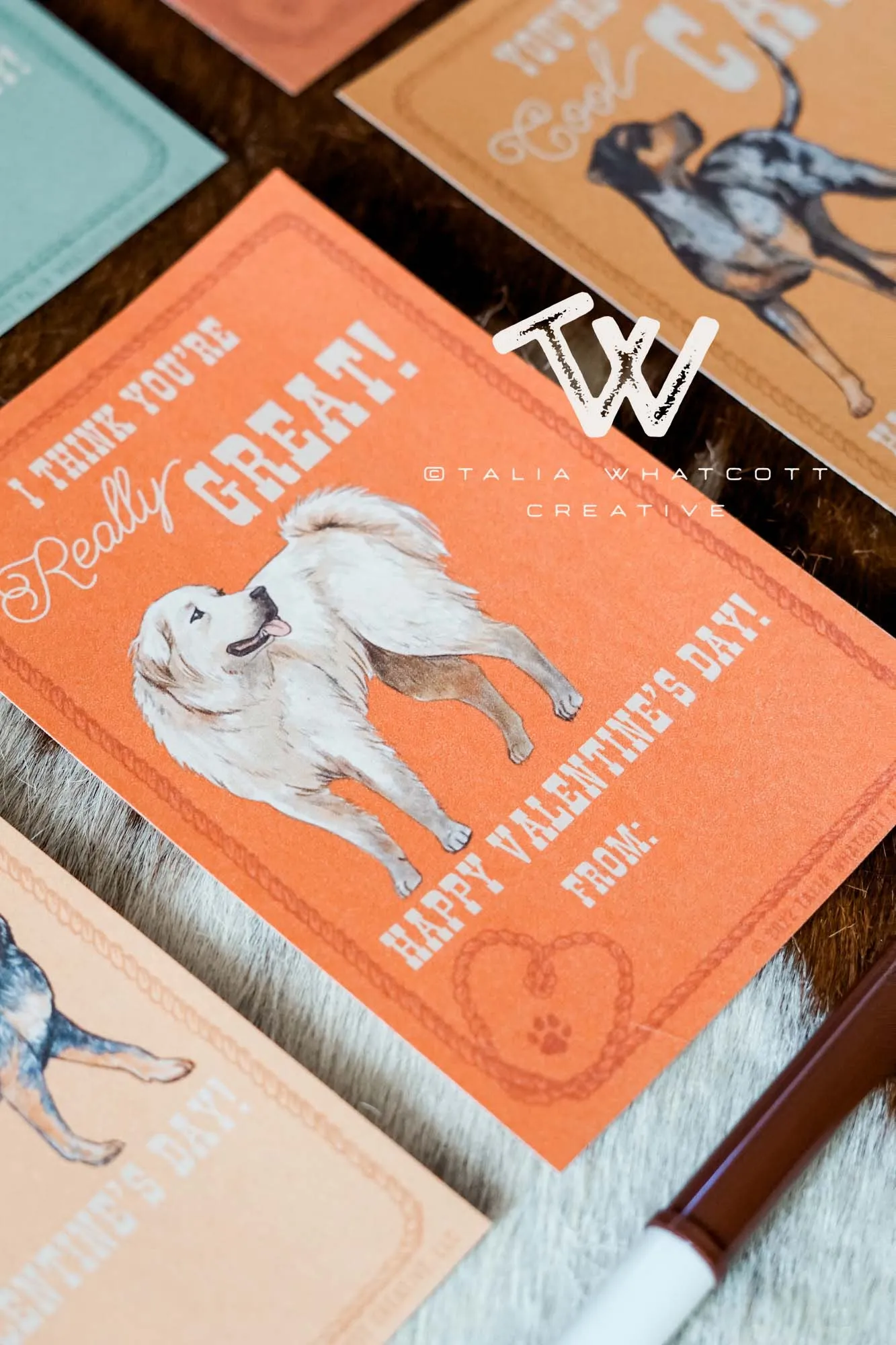 Cow Dogs Valentine Cards Digital Printable