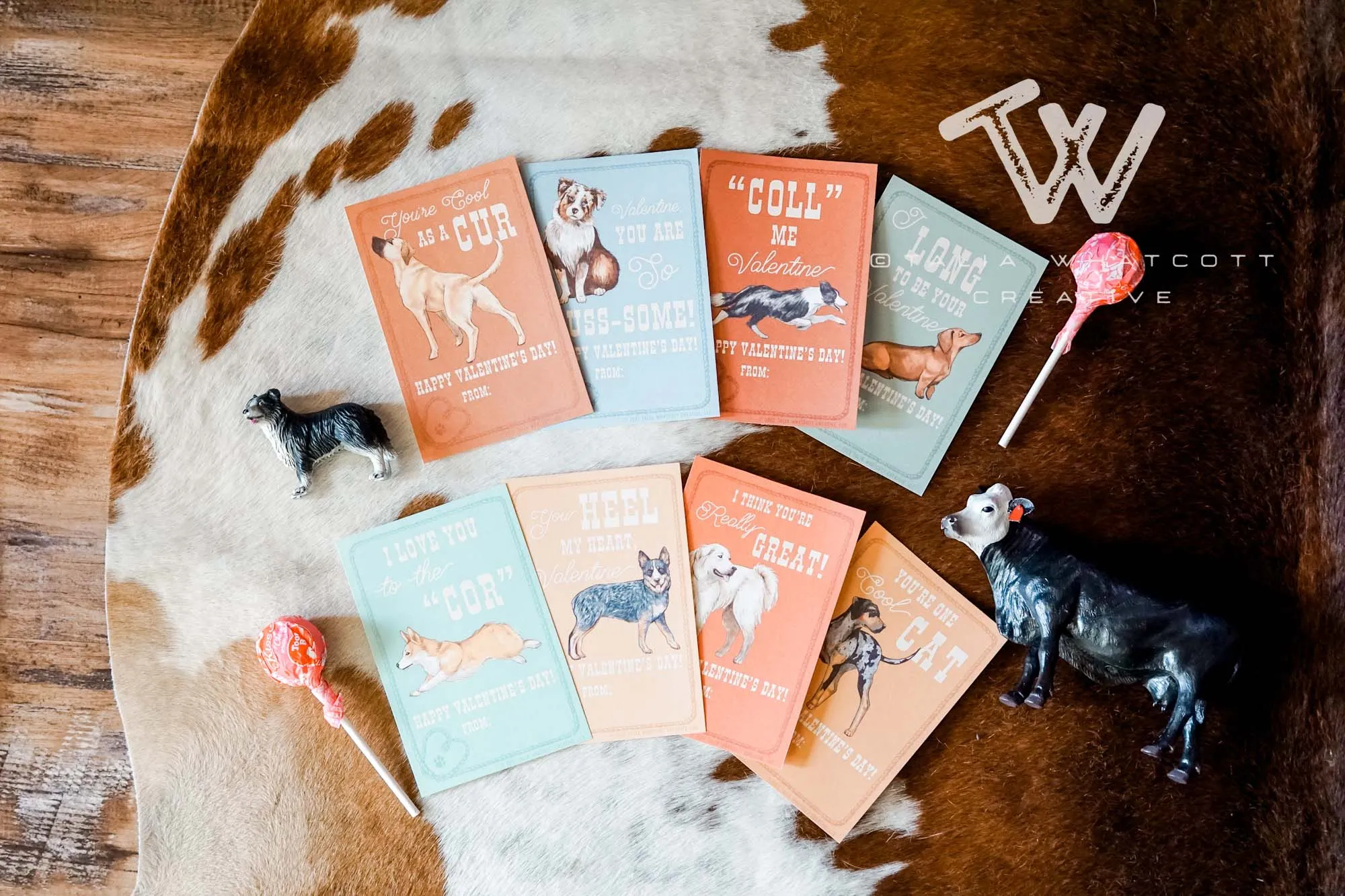 Cow Dogs Valentine Cards Digital Printable