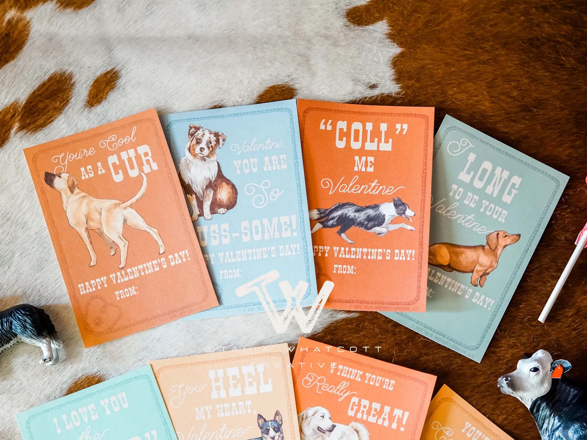 Cow Dogs Valentine Cards Digital Printable