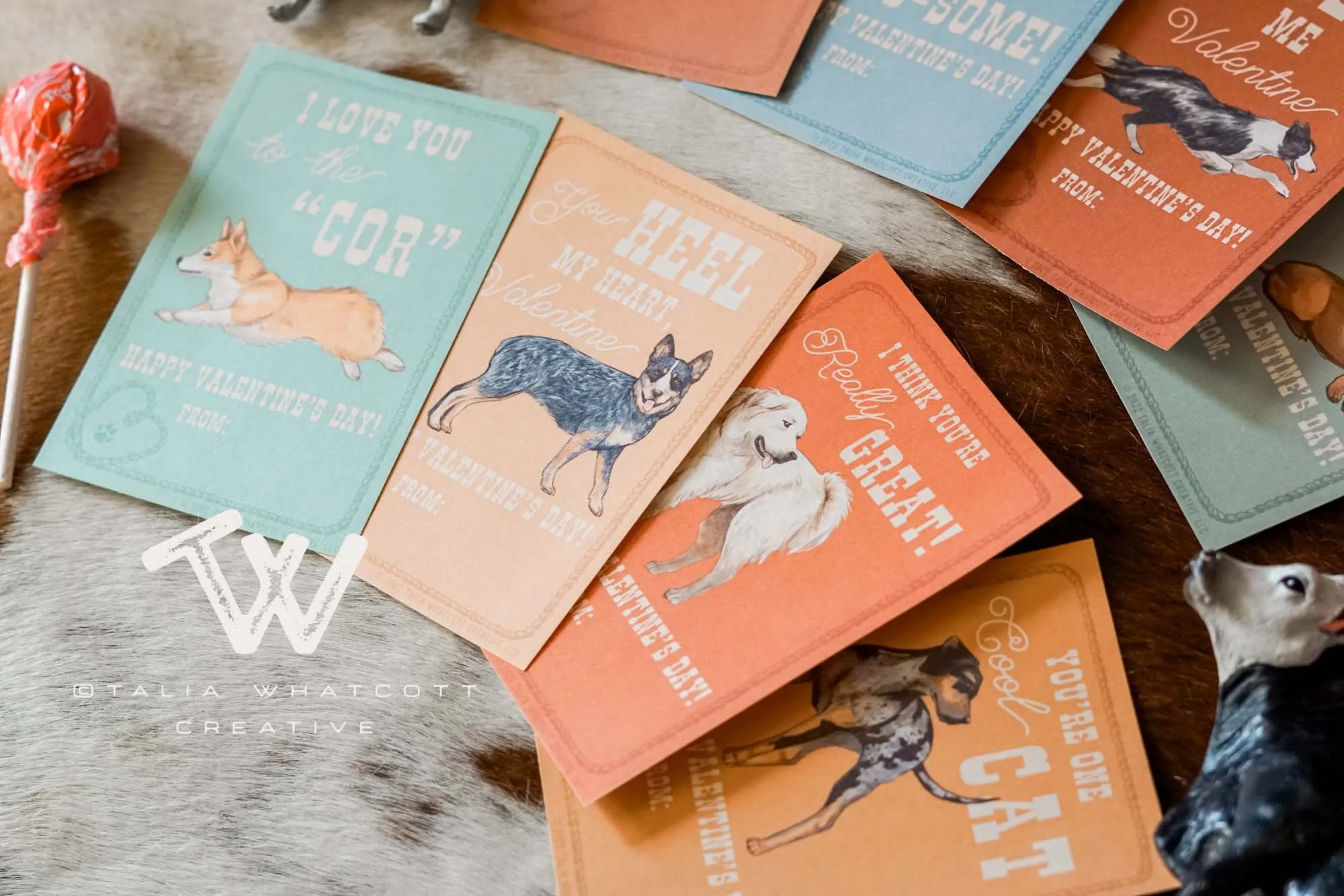 Cow Dogs Valentine Cards Digital Printable