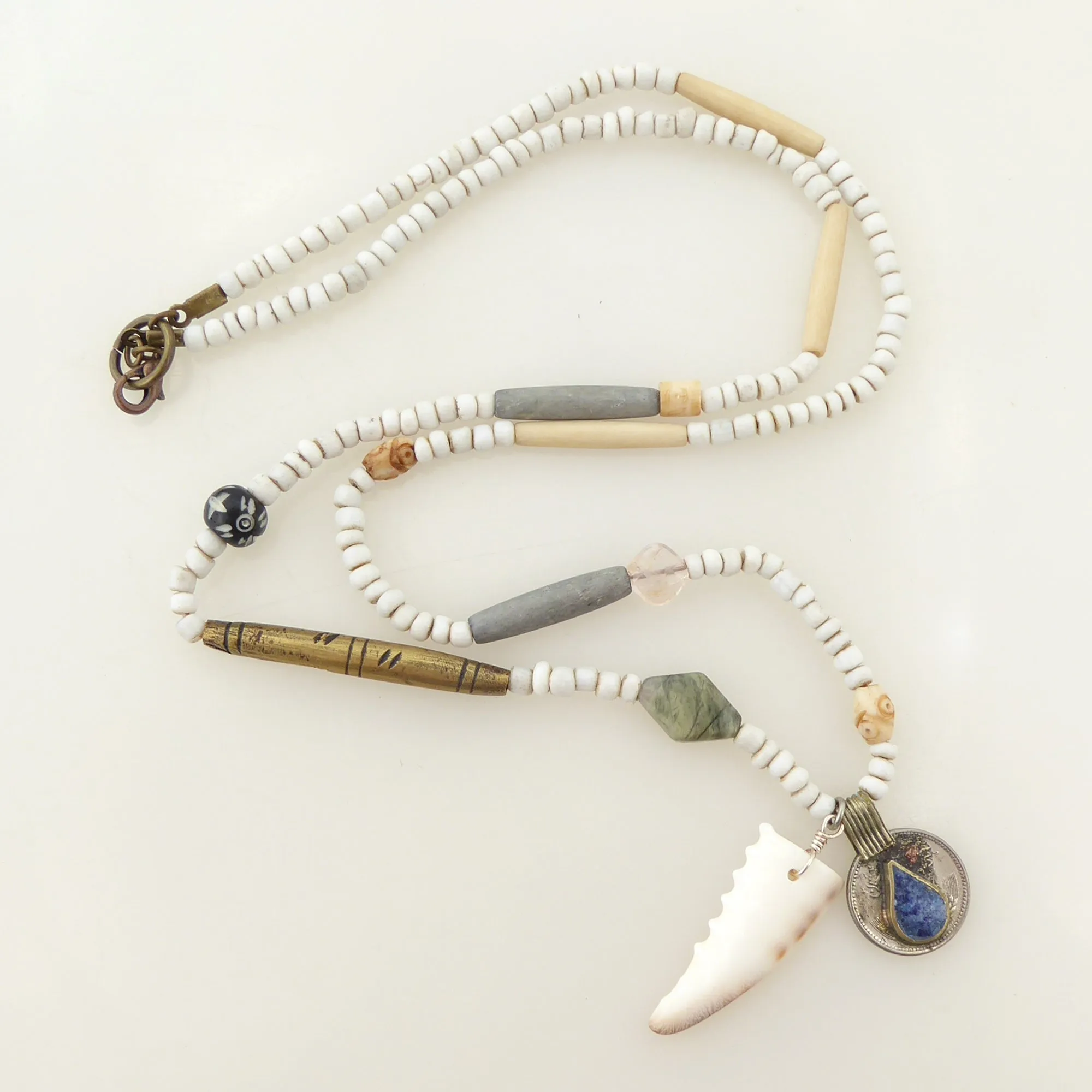 Cowrie shell and lapis lazuli necklace