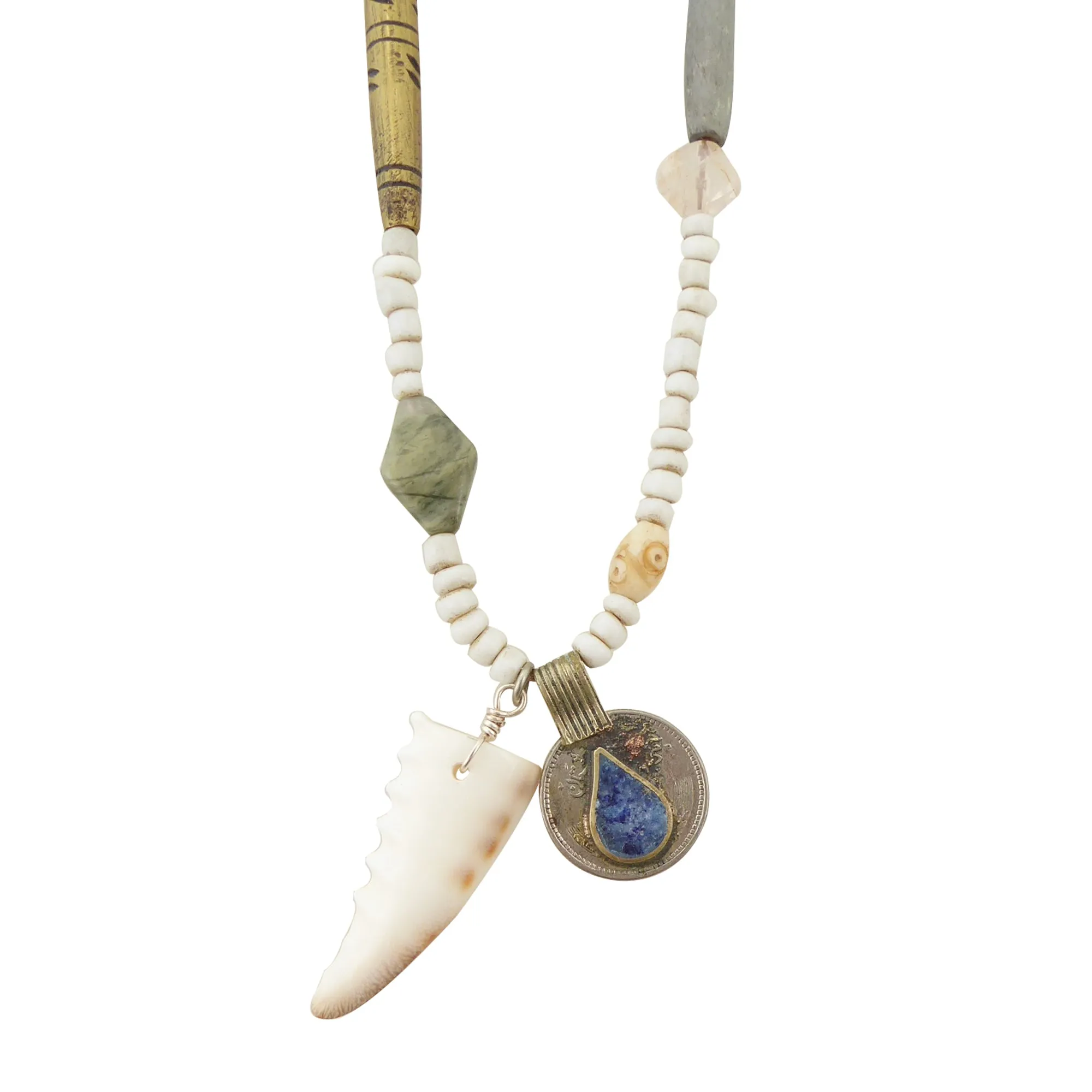Cowrie shell and lapis lazuli necklace