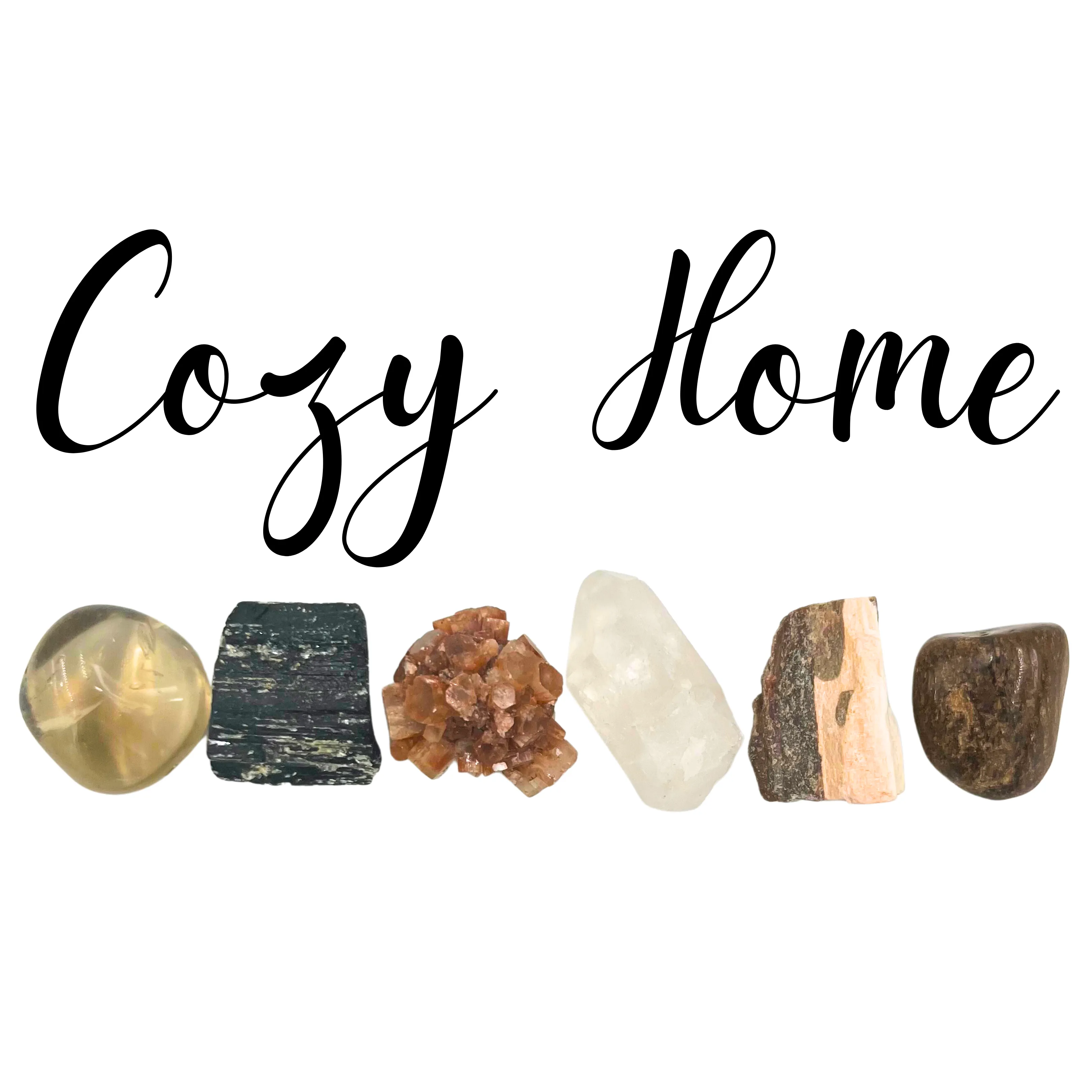 Cozy Home 6-Crystals | Housewarming, New Home Stones, & Home Protection | Aragonite, Smoky Quartz, Bronzite, Petrified Wood, Black Tourmaline, & Clear Quartz