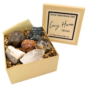 Cozy Home 6-Crystals | Housewarming, New Home Stones, & Home Protection | Aragonite, Smoky Quartz, Bronzite, Petrified Wood, Black Tourmaline, & Clear Quartz