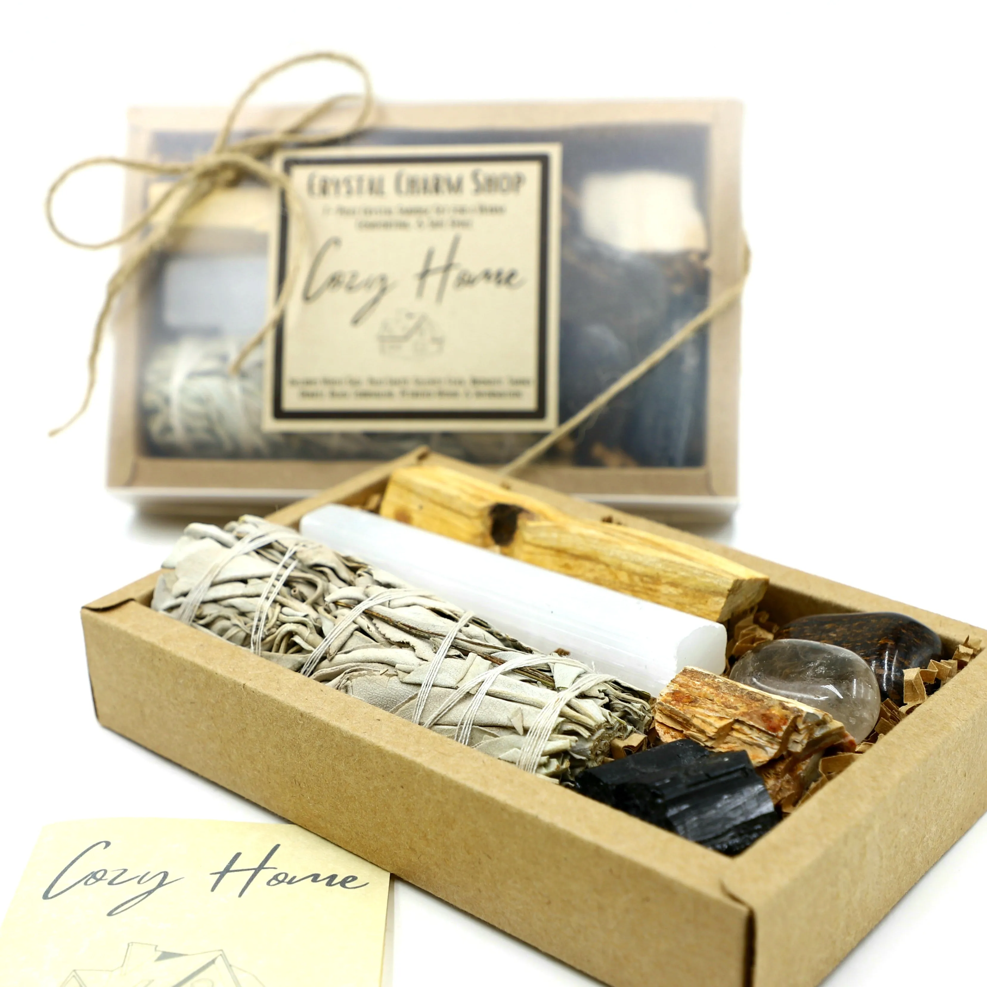 Cozy Home 7-Piece Smudge Kit | Housewarming Gift Set | Includes: White Sage Bundle, Palo Santo, Selenite, Smoky Quartz, Bronzite, Petrified Wood, & Black Tourmaline