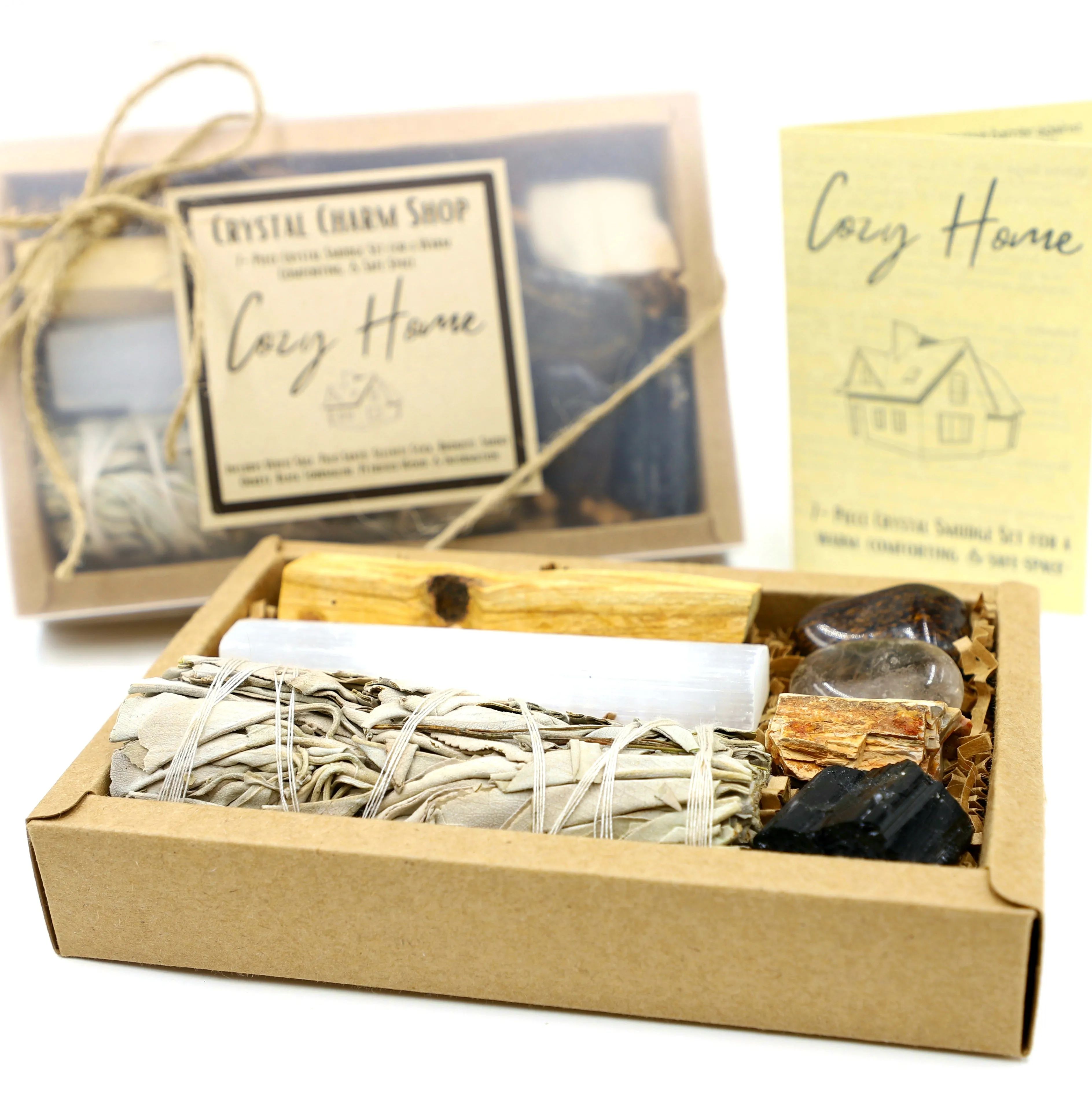 Cozy Home 7-Piece Smudge Kit | Housewarming Gift Set | Includes: White Sage Bundle, Palo Santo, Selenite, Smoky Quartz, Bronzite, Petrified Wood, & Black Tourmaline