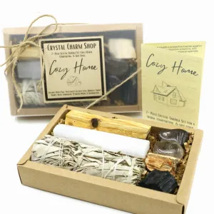 Cozy Home 7-Piece Smudge Kit | Housewarming Gift Set | Includes: White Sage Bundle, Palo Santo, Selenite, Smoky Quartz, Bronzite, Petrified Wood, & Black Tourmaline