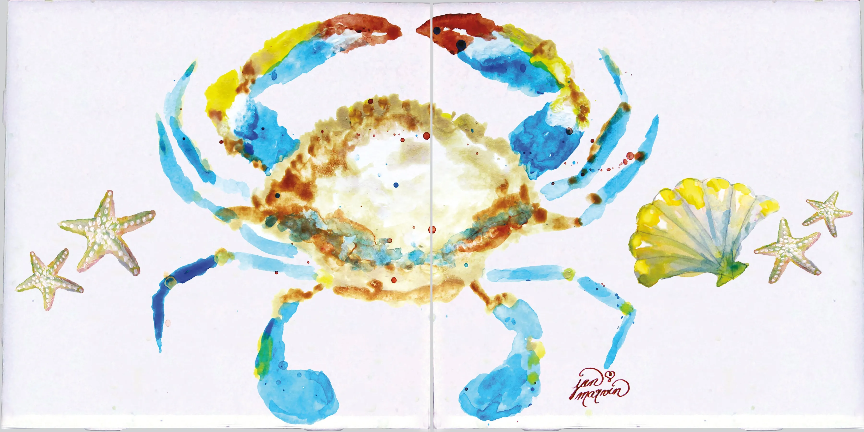Crab & Shells Tile Mural, High Quality (won't fade), Indoor or Outdoor, Beach Wall Tiles, Backsplash, Shower, Mosaic