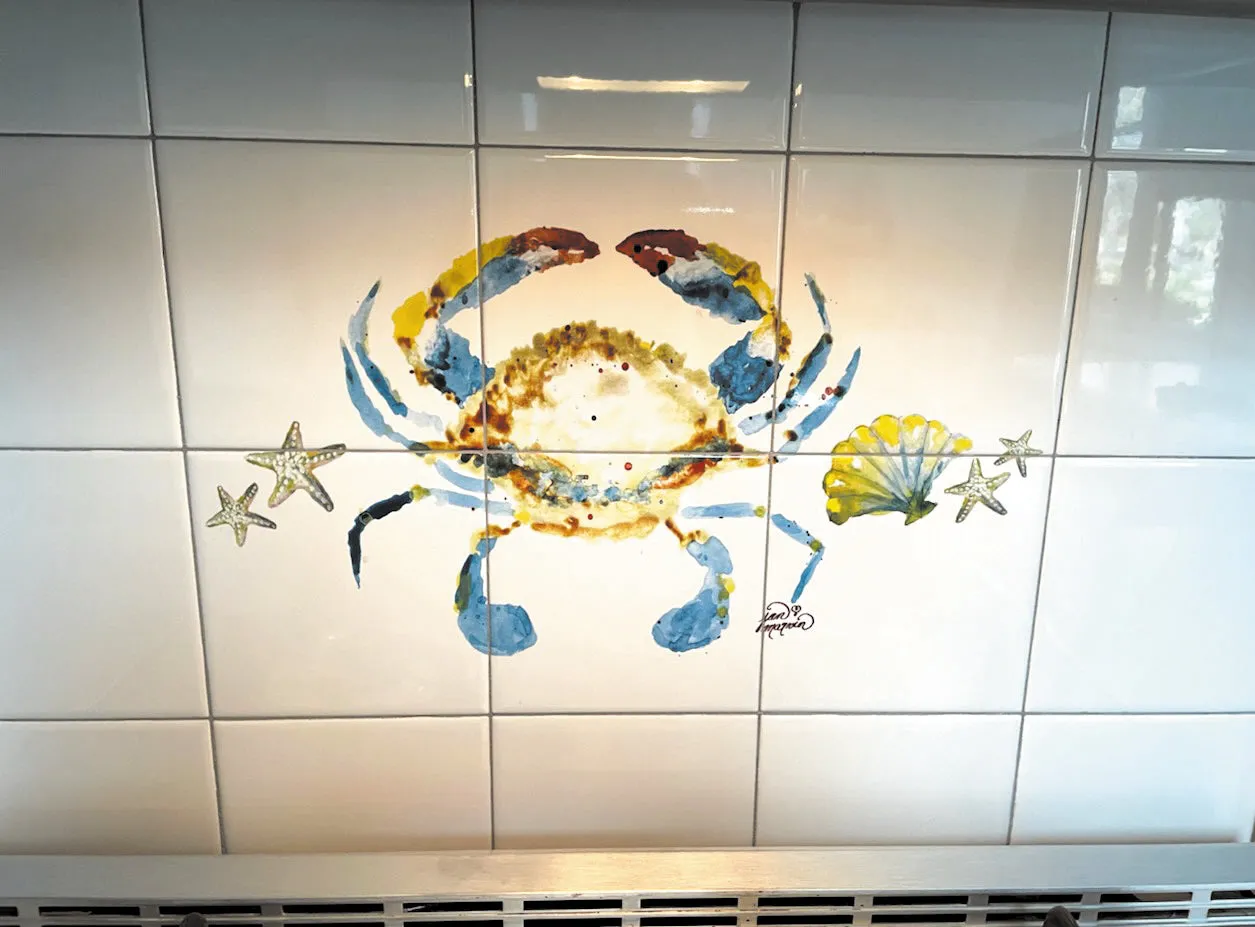 Crab & Shells Tile Mural, High Quality (won't fade), Indoor or Outdoor, Beach Wall Tiles, Backsplash, Shower, Mosaic