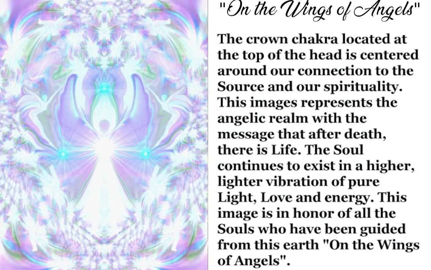 Crown Chakra Necklace, Violet White Pendant with Angel Art - "On the Wings of Angels"