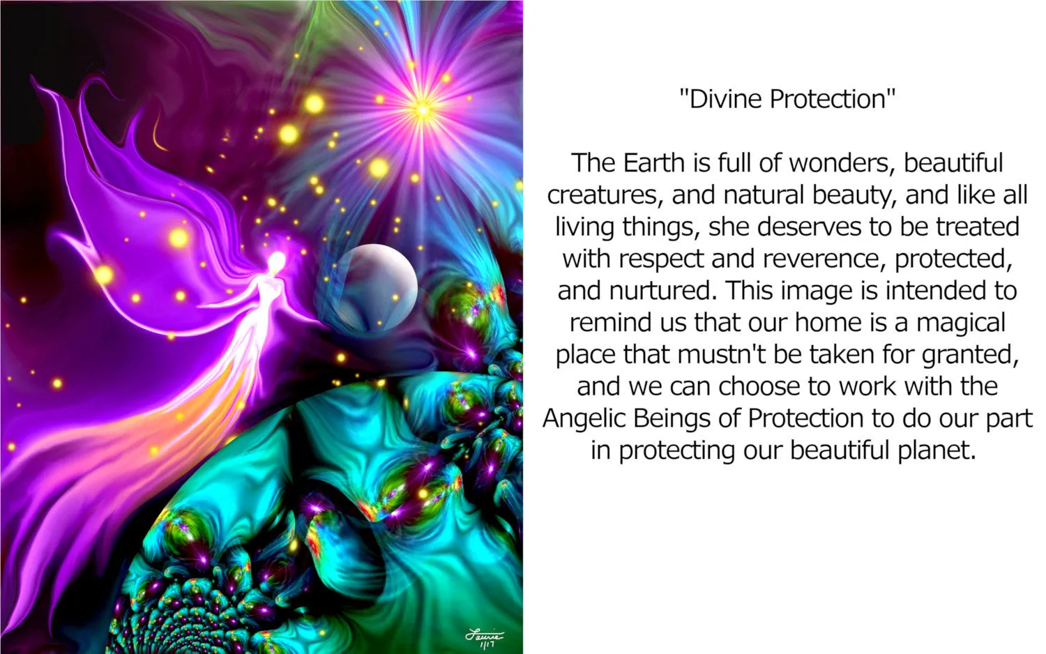 Crown Chakra Pink Guardian Angel, Celestial Art, Stars, Moon, Earth - "Divine Protection