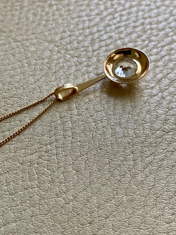 Crystal Swedish pendant necklace - Solid 18k gold - vintage