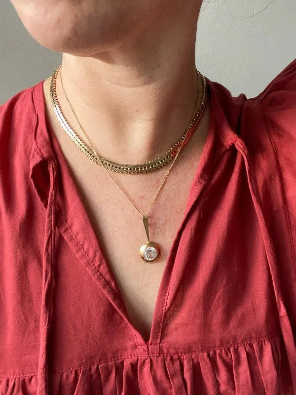 Crystal Swedish pendant necklace - Solid 18k gold - vintage