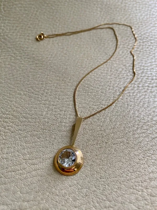 Crystal Swedish pendant necklace - Solid 18k gold - vintage