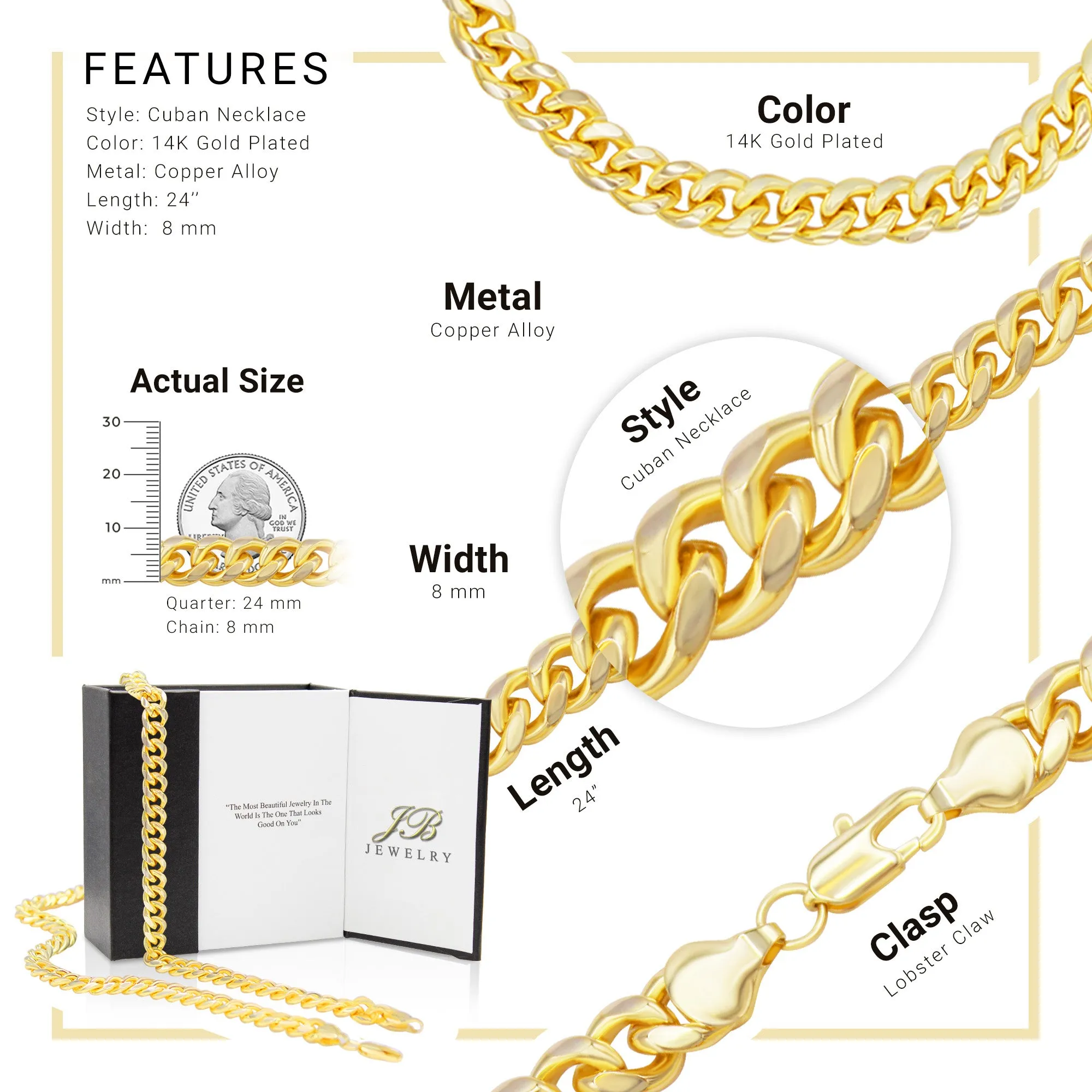 Cuban Link 14K Gold Filled Necklace 24" For Men