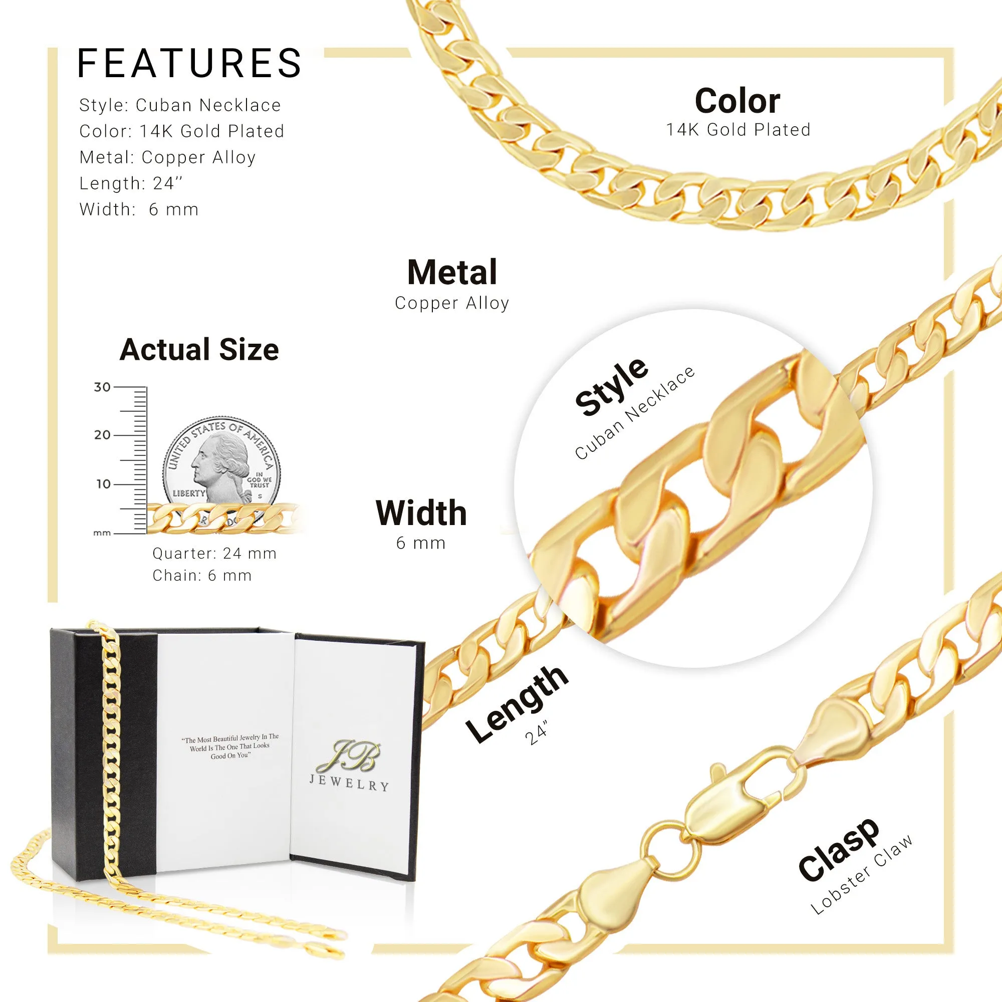 Cuban Link 14K Gold Filled Necklace 24" For Men