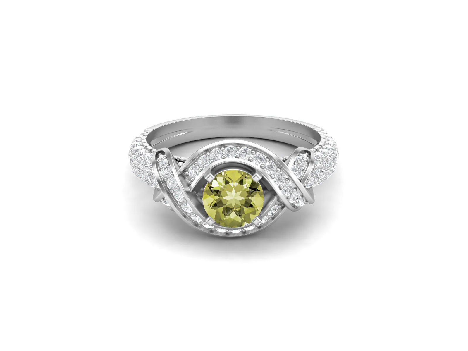 Cubic Zirconia Lemon Quartz Wedding Ring 925 Sterling Silver Promise Ring
