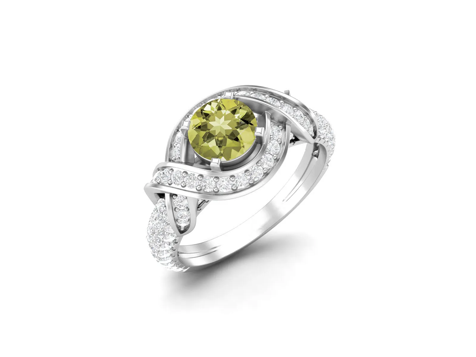 Cubic Zirconia Lemon Quartz Wedding Ring 925 Sterling Silver Promise Ring