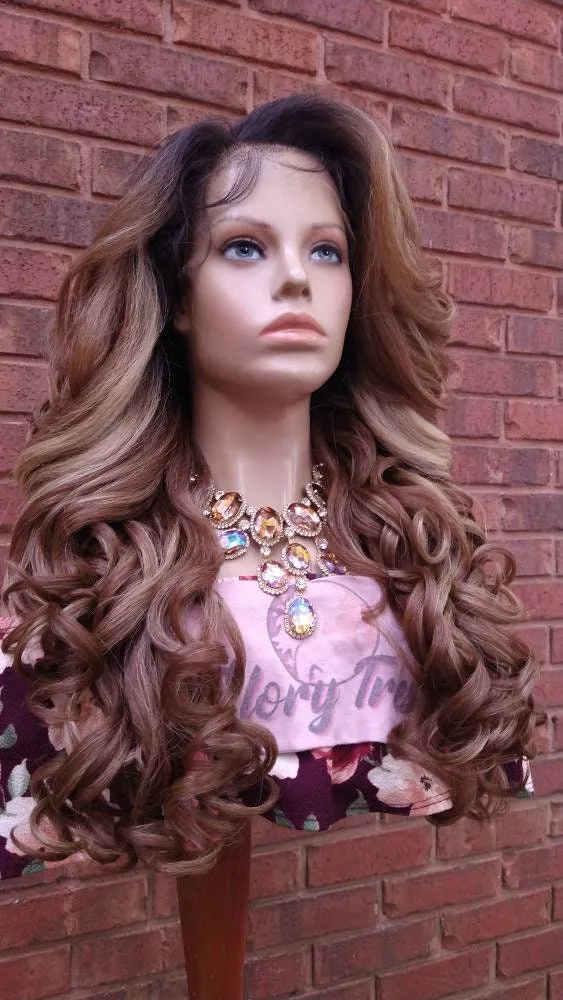 Curly Lace Frontal Wig Pre-Plucked HD Lace Wig Yaki Human Hair Blend Auburn Blonde Wig For Women 13X6 Free Parting Glory Tress - LUXURY