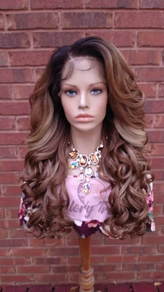 Curly Lace Frontal Wig Pre-Plucked HD Lace Wig Yaki Human Hair Blend Auburn Blonde Wig For Women 13X6 Free Parting Glory Tress - LUXURY