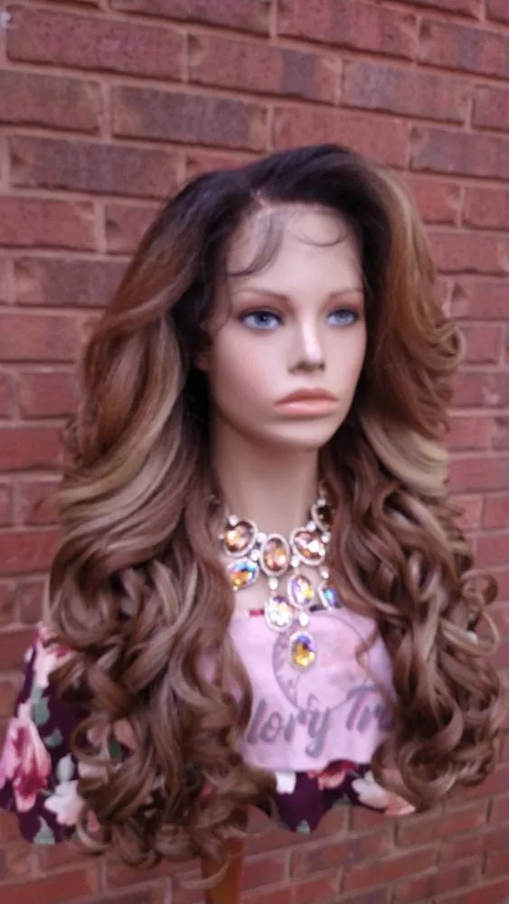 Curly Lace Frontal Wig Pre-Plucked HD Lace Wig Yaki Human Hair Blend Auburn Blonde Wig For Women 13X6 Free Parting Glory Tress - LUXURY