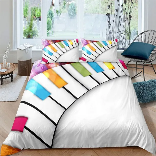 Custom Colorful Piano Keys 3D Bedding Set