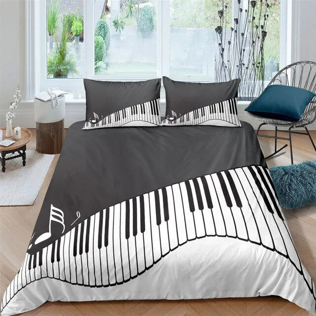 Custom Colorful Piano Keys 3D Bedding Set