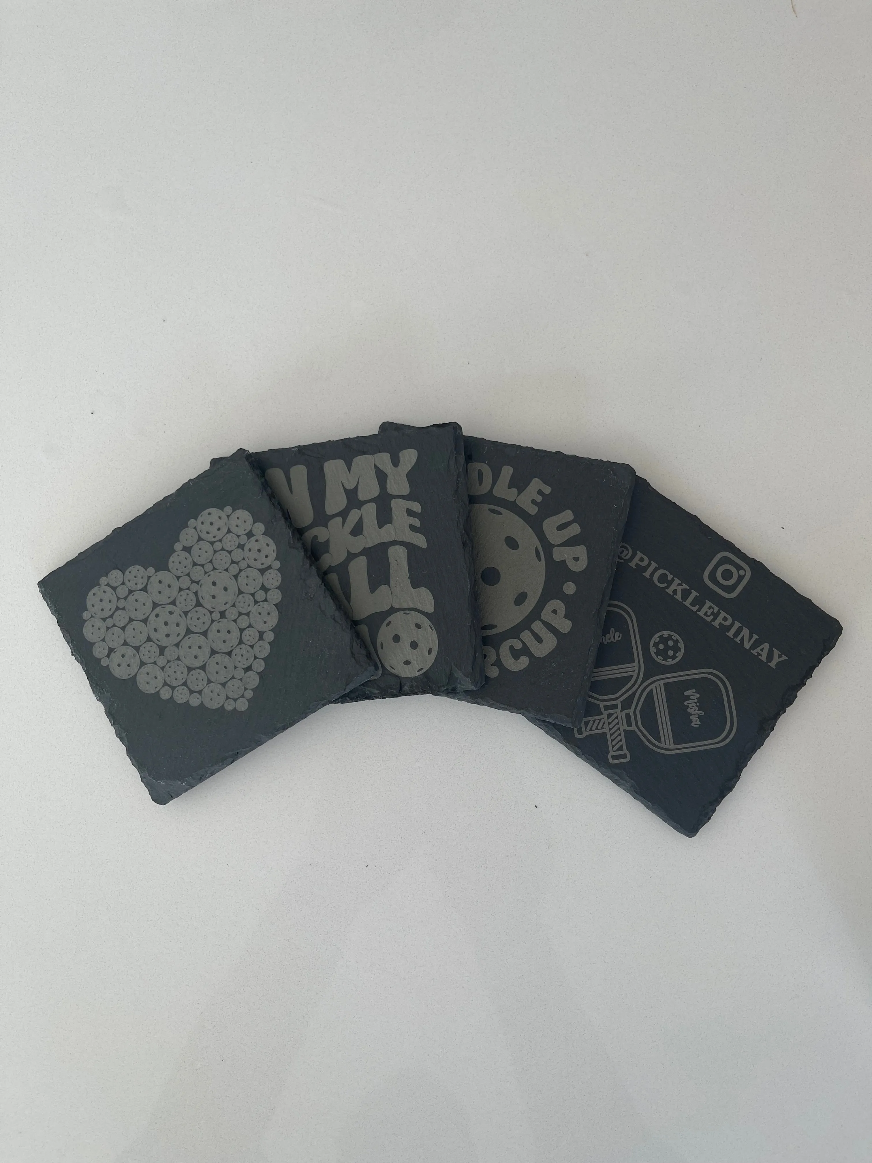 Custom Pickleball Slate Coasters Set of 4