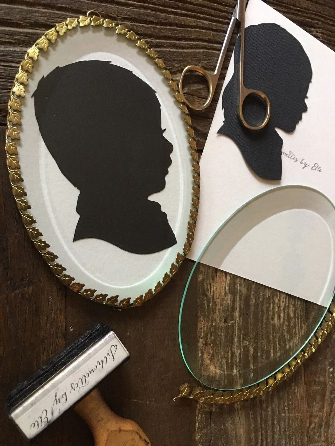 Custom Silhouette Heirloom Keepsake Art - 4 by 6 Beveled Oval Framed