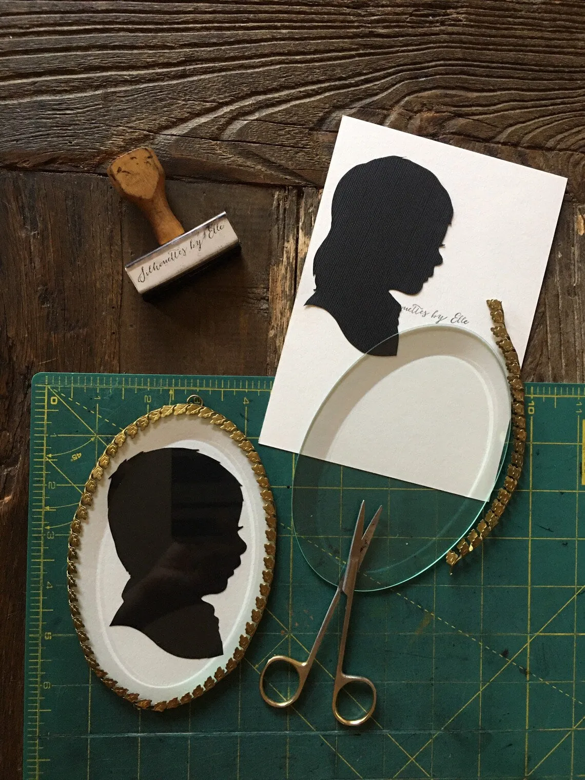 Custom Silhouette Heirloom Keepsake Art - 4 by 6 Beveled Oval Framed