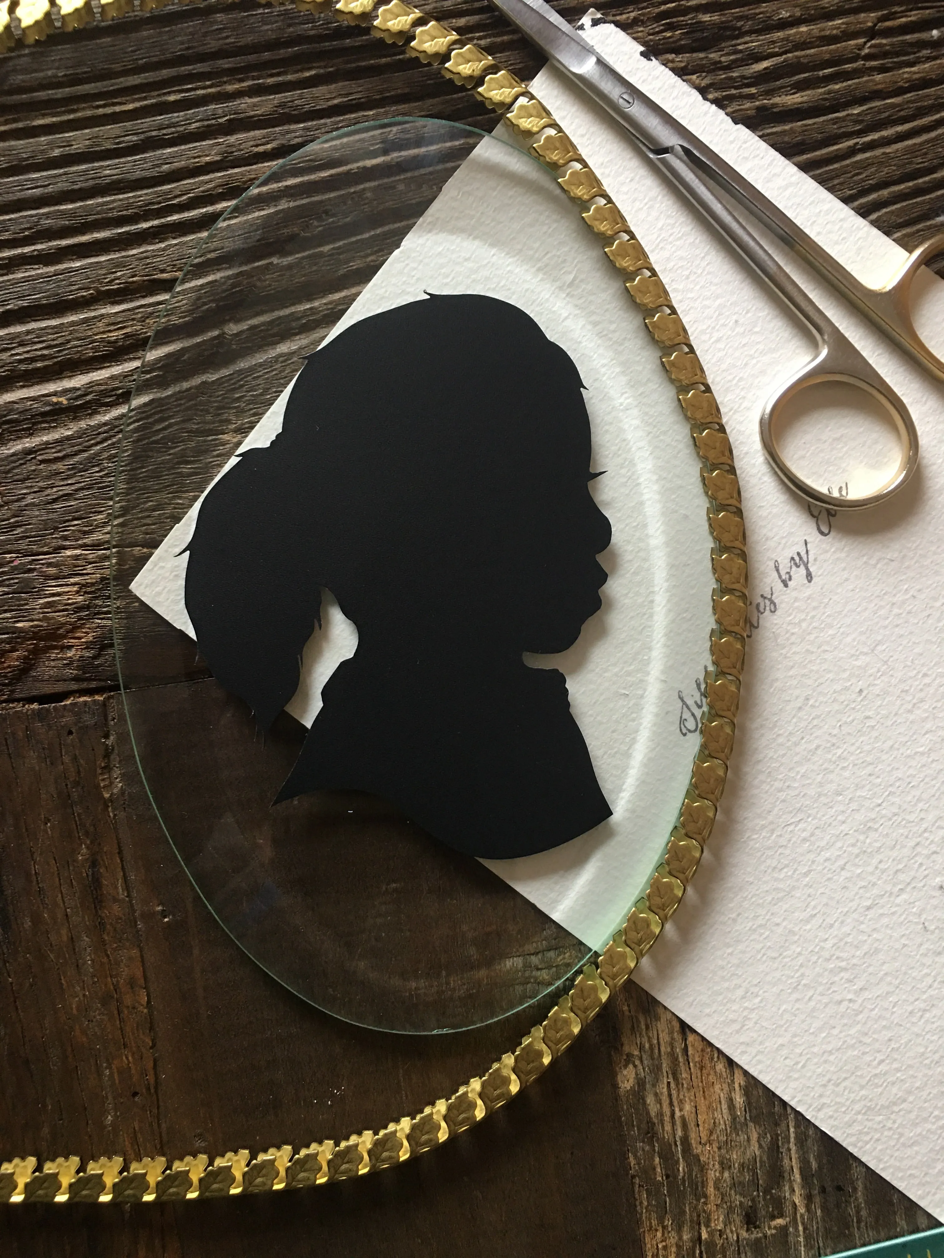 Custom Silhouette Portraits - Beveled Oval Glass Framed Silhouette Art