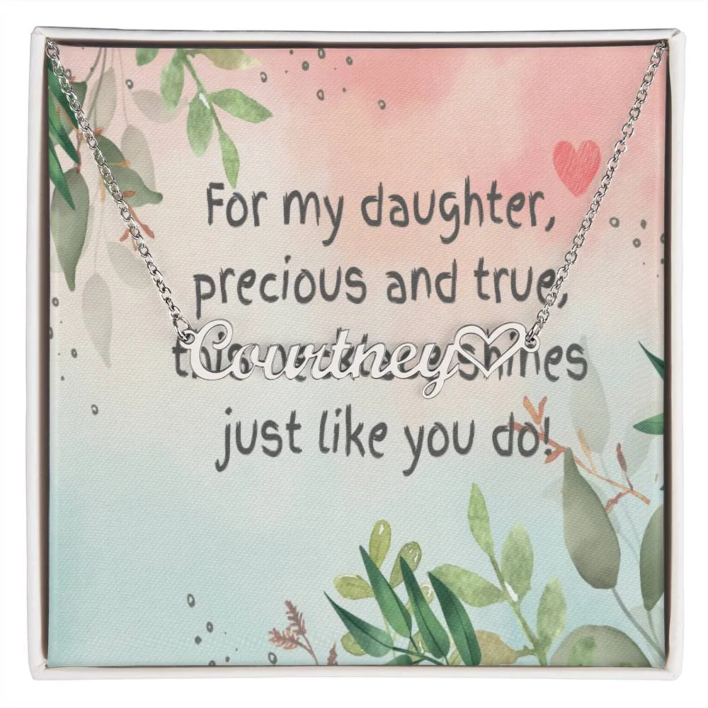 Custom/Personalized Name Necklace   Heart Character (with message card - Gift from Mom to daughter)