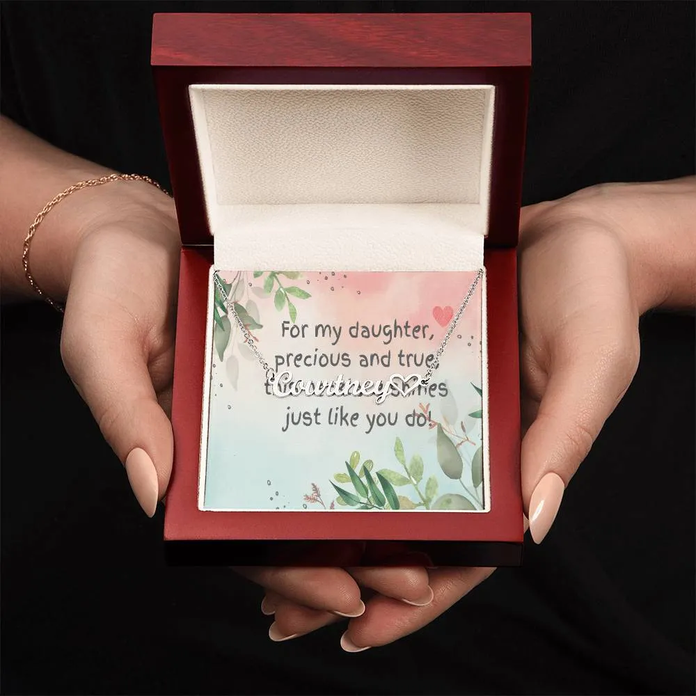 Custom/Personalized Name Necklace   Heart Character (with message card - Gift from Mom to daughter)