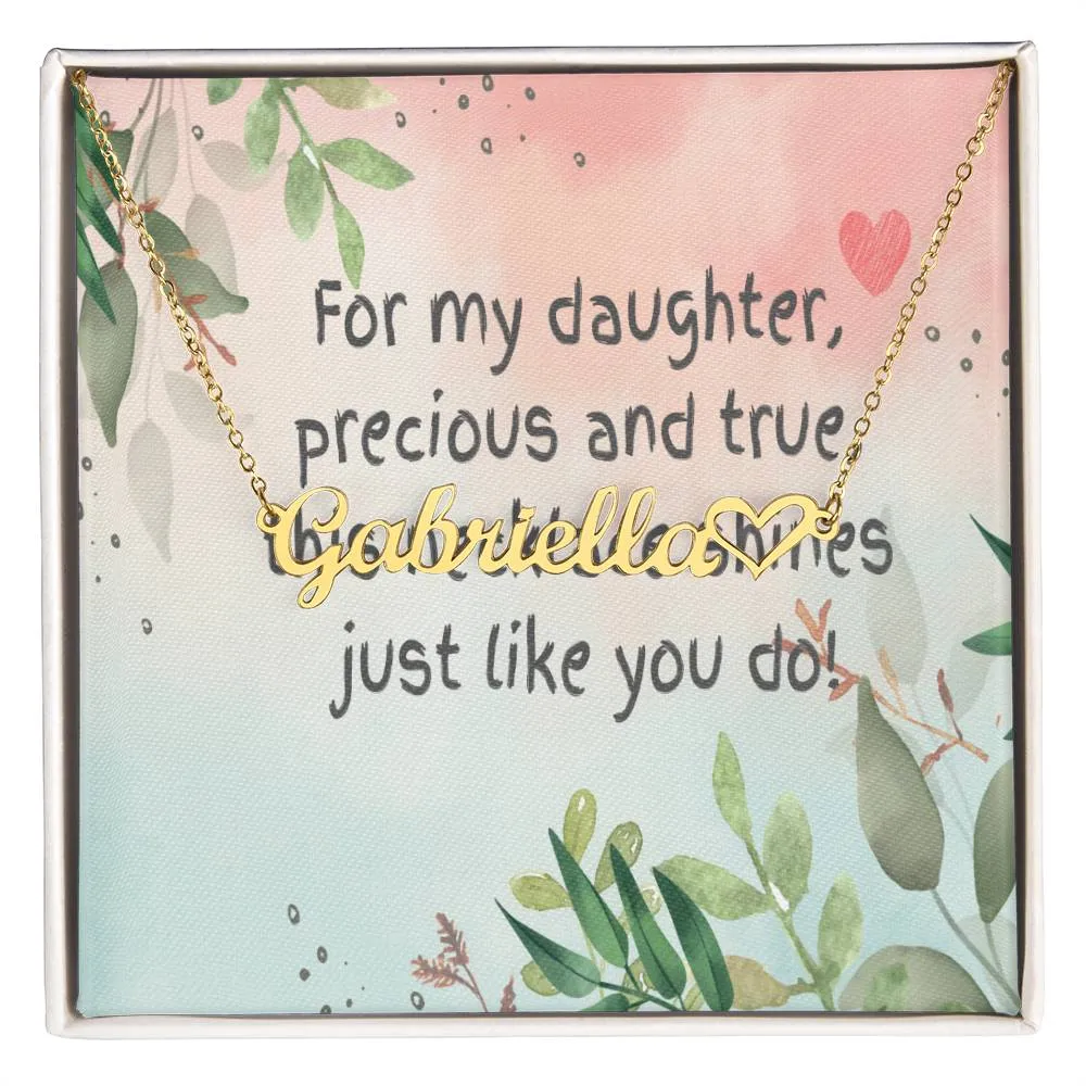 Custom/Personalized Name Necklace   Heart Character (with message card - Gift from Mom to daughter)