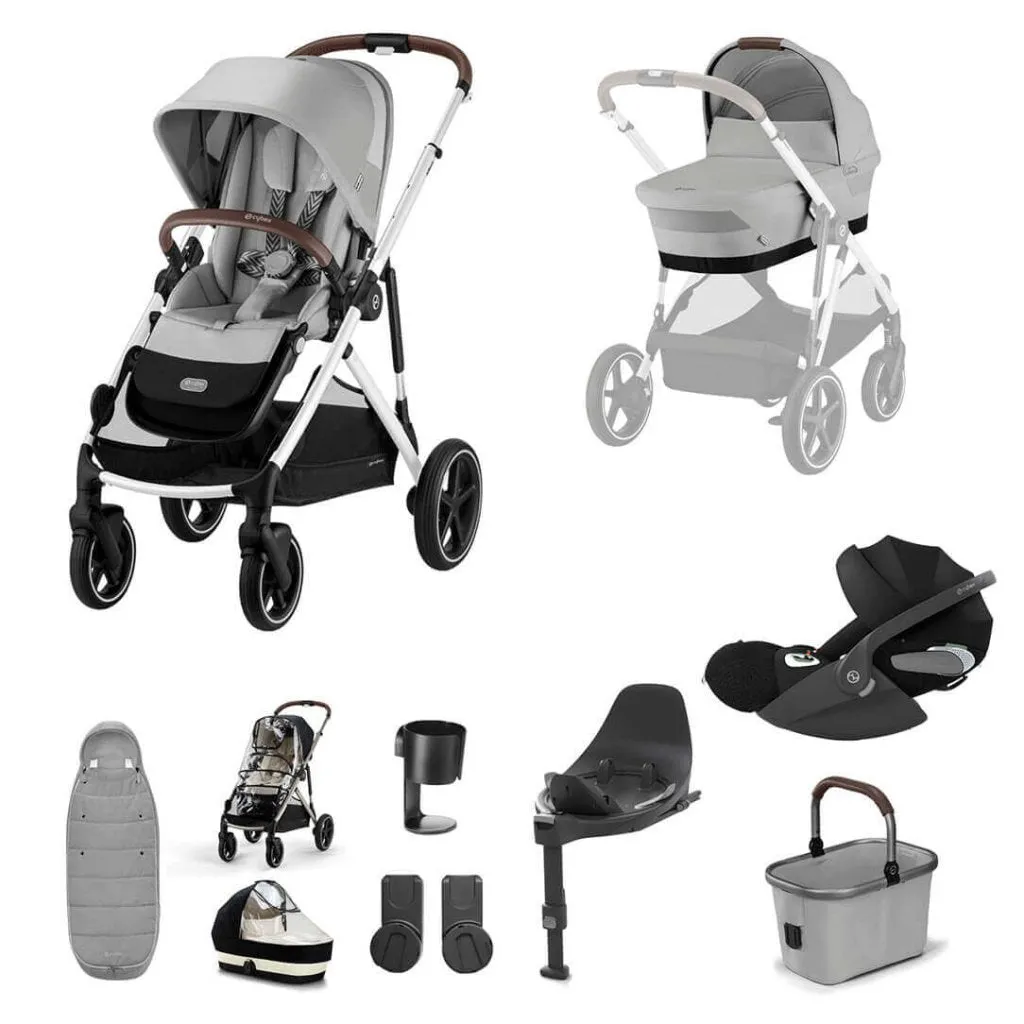 CYBEX Gazelle S Travel System Luxury Bundle With Gold Footmuff and CLOUD T - Lava Grey