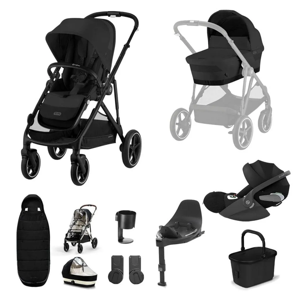 CYBEX Gazelle S Travel System Luxury Bundle With Gold Footmuff and CLOUD T - Moon Black