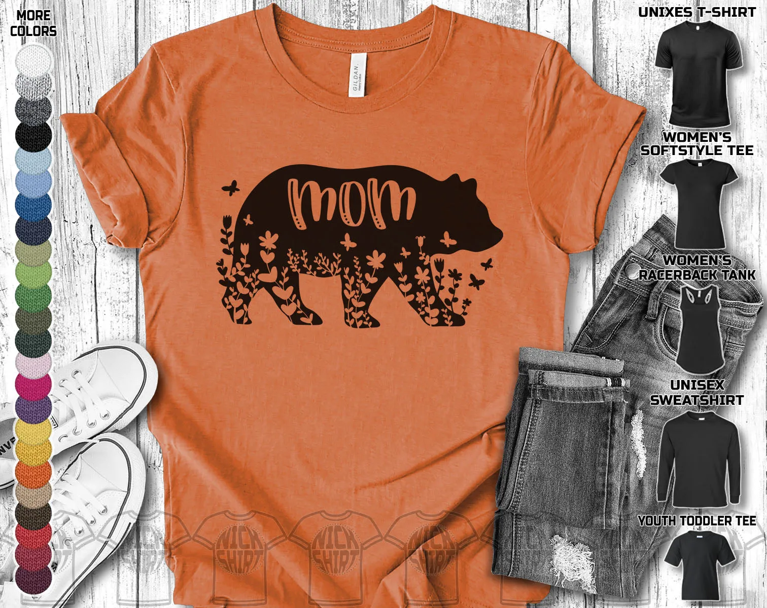 Dad Daddy Papa Mama Mom Mammy Bear Grizzly Flower Animal Mothers Fathers Day Nurse Love Heart Family Gift Unisex T-Shirt