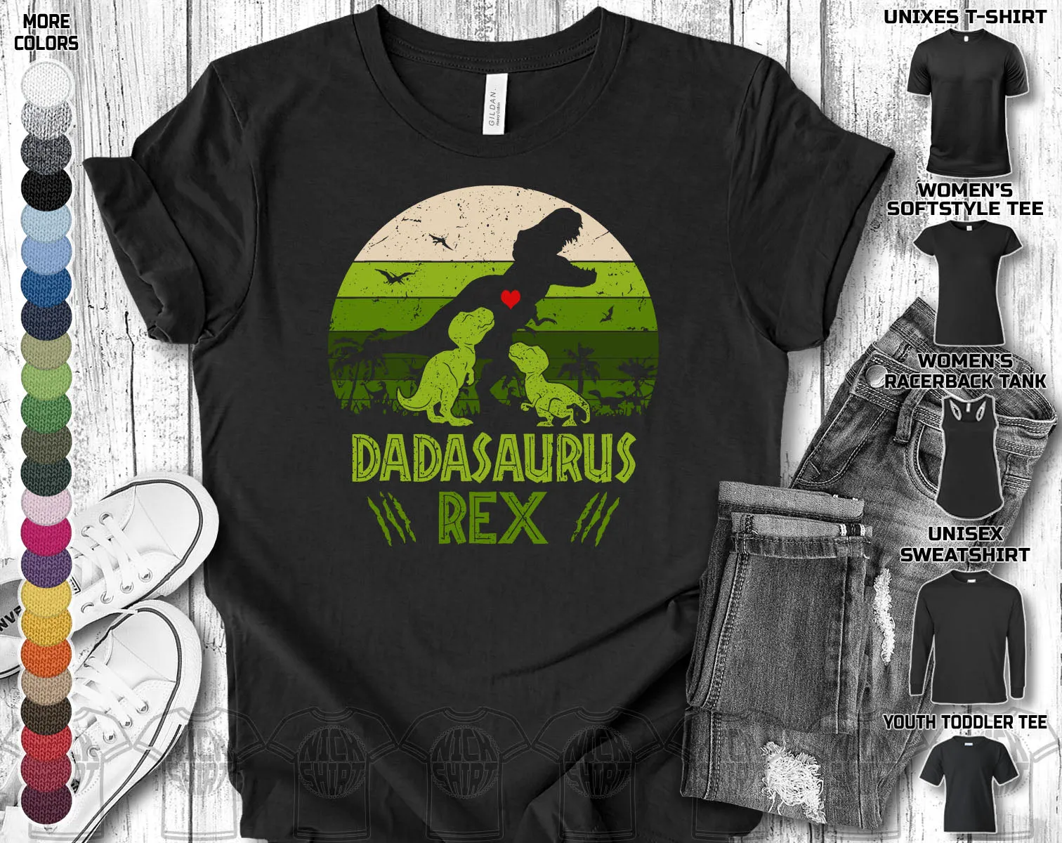 Dadasaurus Rex 2 Babies Papa Dad Daddy Fathers Day Trex Dinosaurus Dino Love Heart Family Gift Unisex T-Shirt