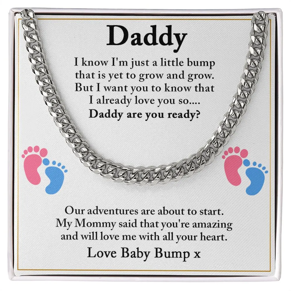 Daddy To Be Cuban Chain Necklace, Dad To Be Gift from Baby Bump, First Time Dad Gift, Pregnancy Announcement Gift from Expecting Wife