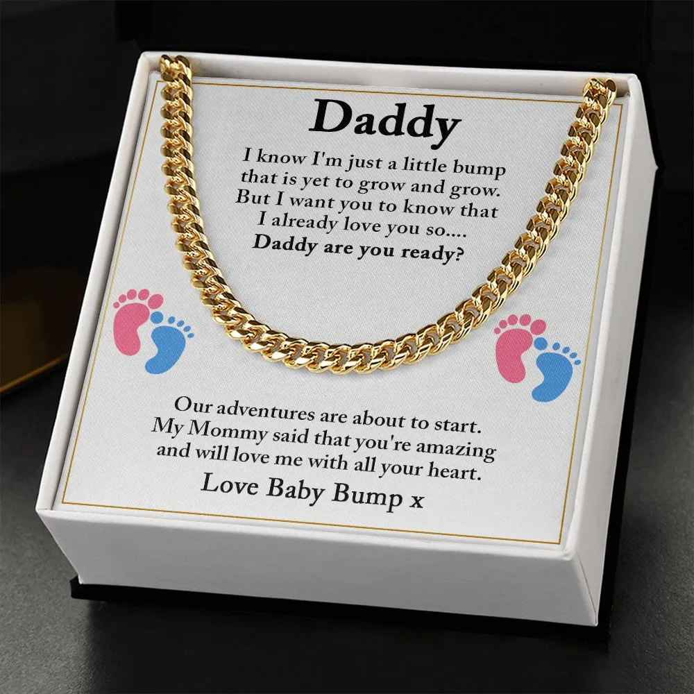 Daddy To Be Cuban Chain Necklace, Dad To Be Gift from Baby Bump, First Time Dad Gift, Pregnancy Announcement Gift from Expecting Wife