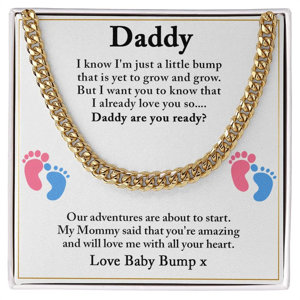 Daddy To Be Cuban Chain Necklace, Dad To Be Gift from Baby Bump, First Time Dad Gift, Pregnancy Announcement Gift from Expecting Wife