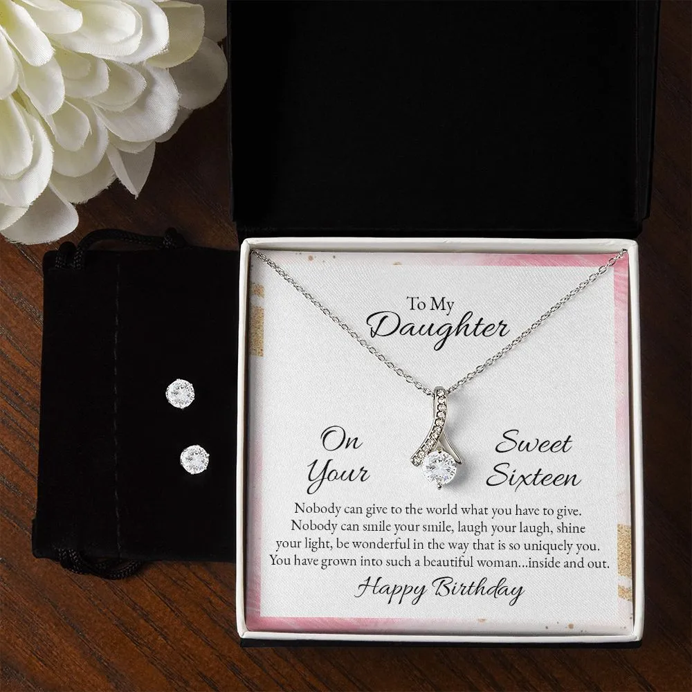 Daughter Birthday Pendant and Earring Set-Sweet Sixteen