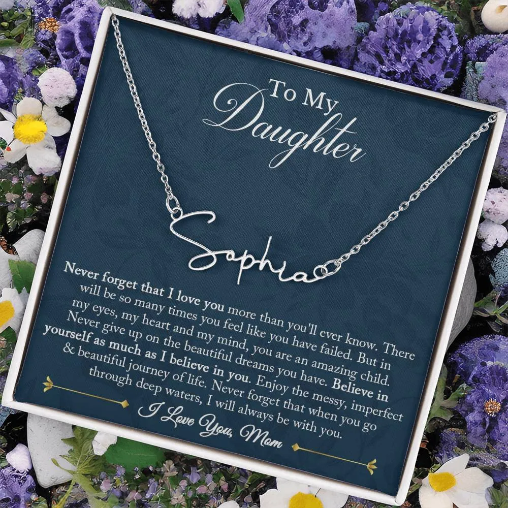 Daughter Gift from Mom, Signature Name Necklace for Daughter, Daughter Birthday, Graduation, Christmas Gifts