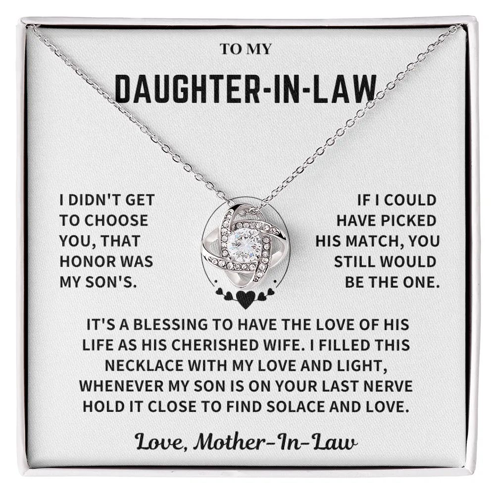 Daughter-In-Law Gift, "Filled with Love", Knot Necklace