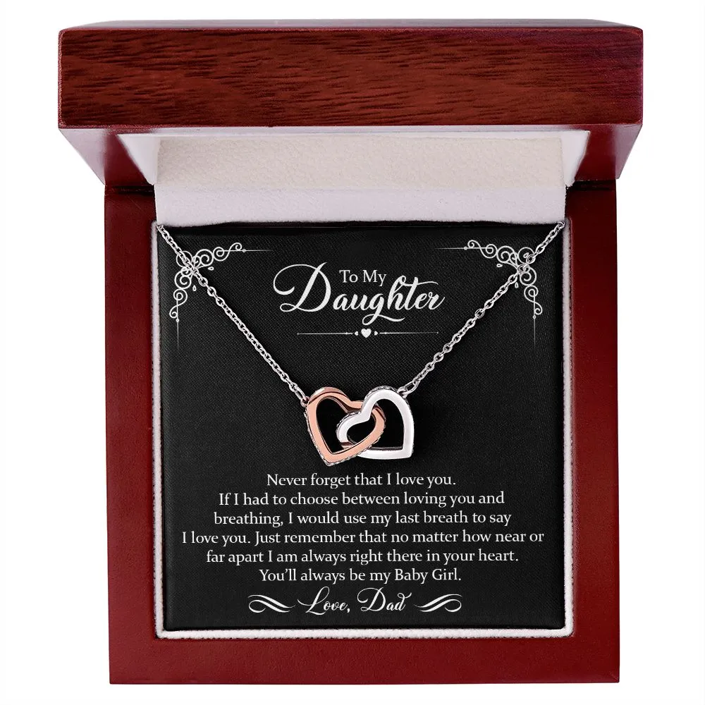 Daughter (Love Dad) Never Forget | Gold and Stainless Steel Connected Hearts Necklace