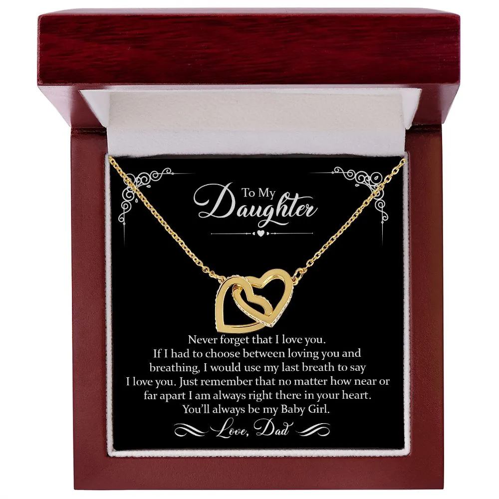 Daughter (Love Dad) Never Forget | Gold and Stainless Steel Connected Hearts Necklace