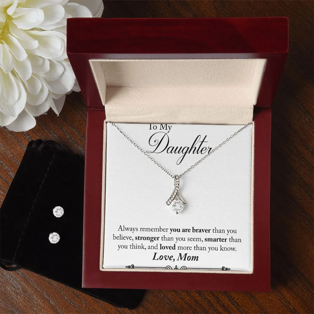 Daughter Pendant and Earring Set-Braver, stronger & smarter
