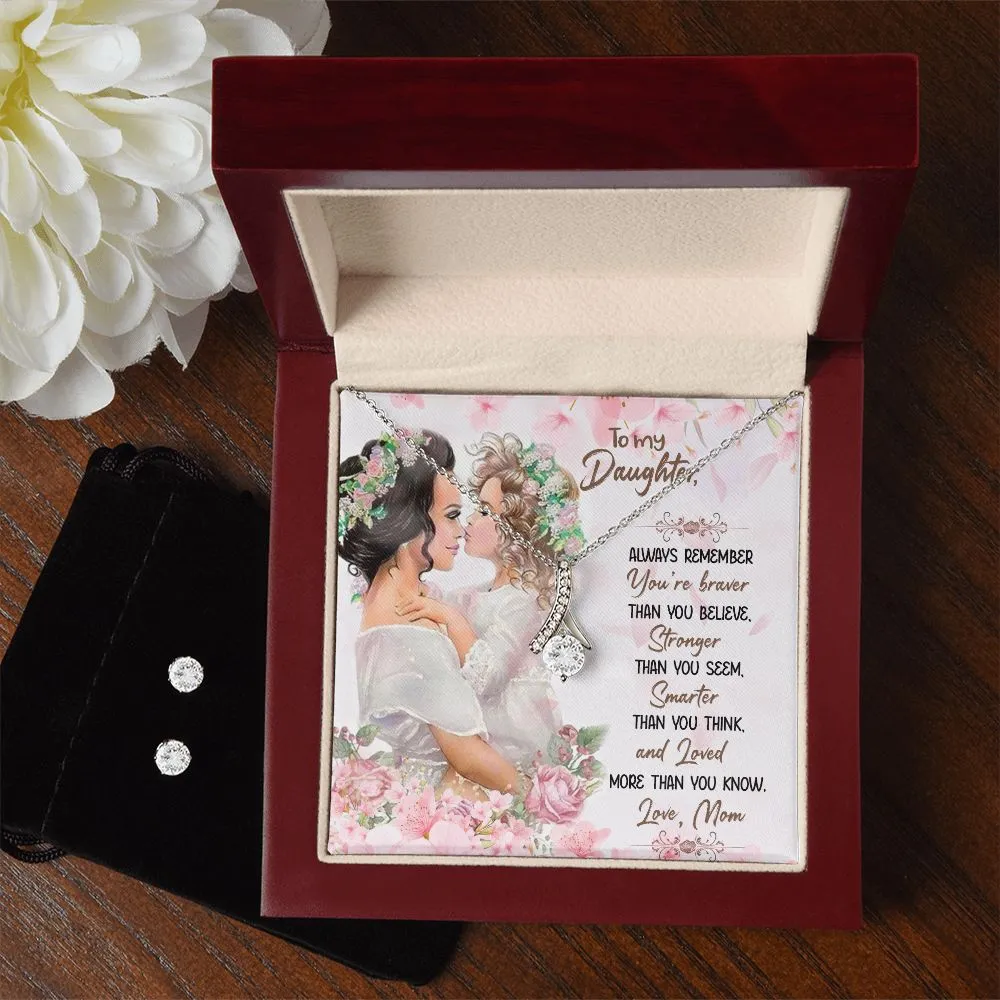 Daughter Pendant and Earring Set-Braver, stronger, smarter